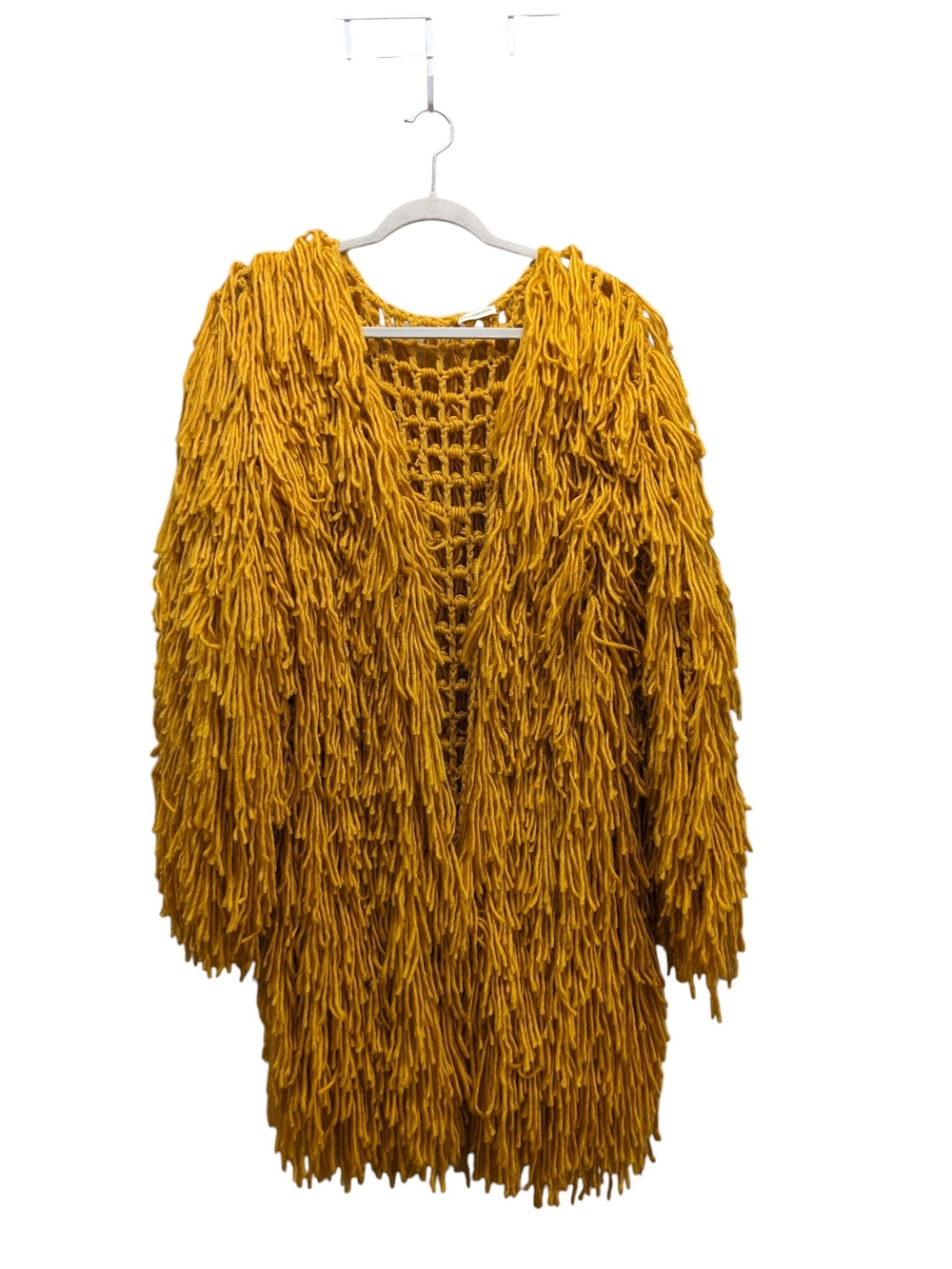 C.H.Y. Fashion Mustard Yellow Shaggy Fringe Boho Cardigan Jacket Sz S/M